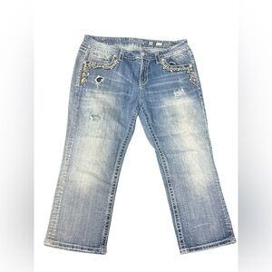 Miss Me Distressed Flare Jeans with Embellishments